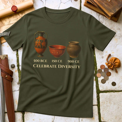Celebrate Diversity Pottery T-Shirt | Ancient Roman Medieval Vessel Tee | Archaeology Art History Gift