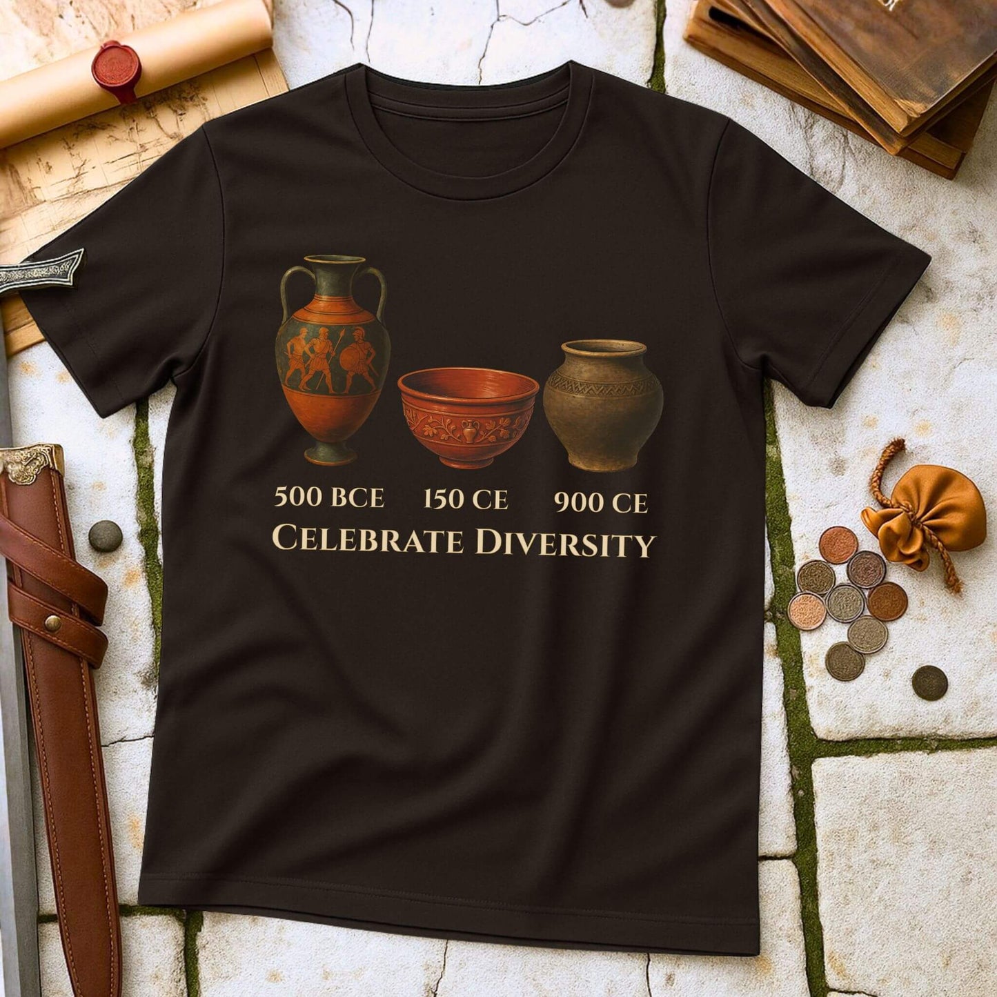 Celebrate Diversity Pottery T-Shirt | Ancient Roman Medieval Vessel Tee | Archaeology Art History Gift