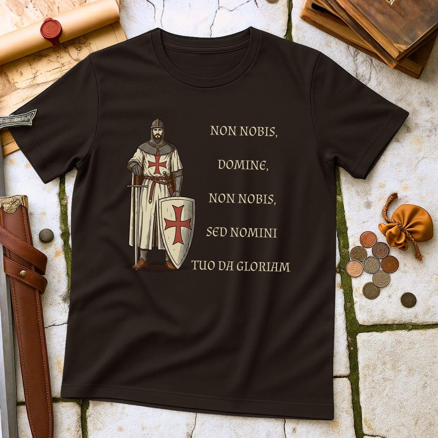 Non Nobis Domine Latin T-Shirt | Knight Templar Motto Crusader Tee | Medieval Military History Gift