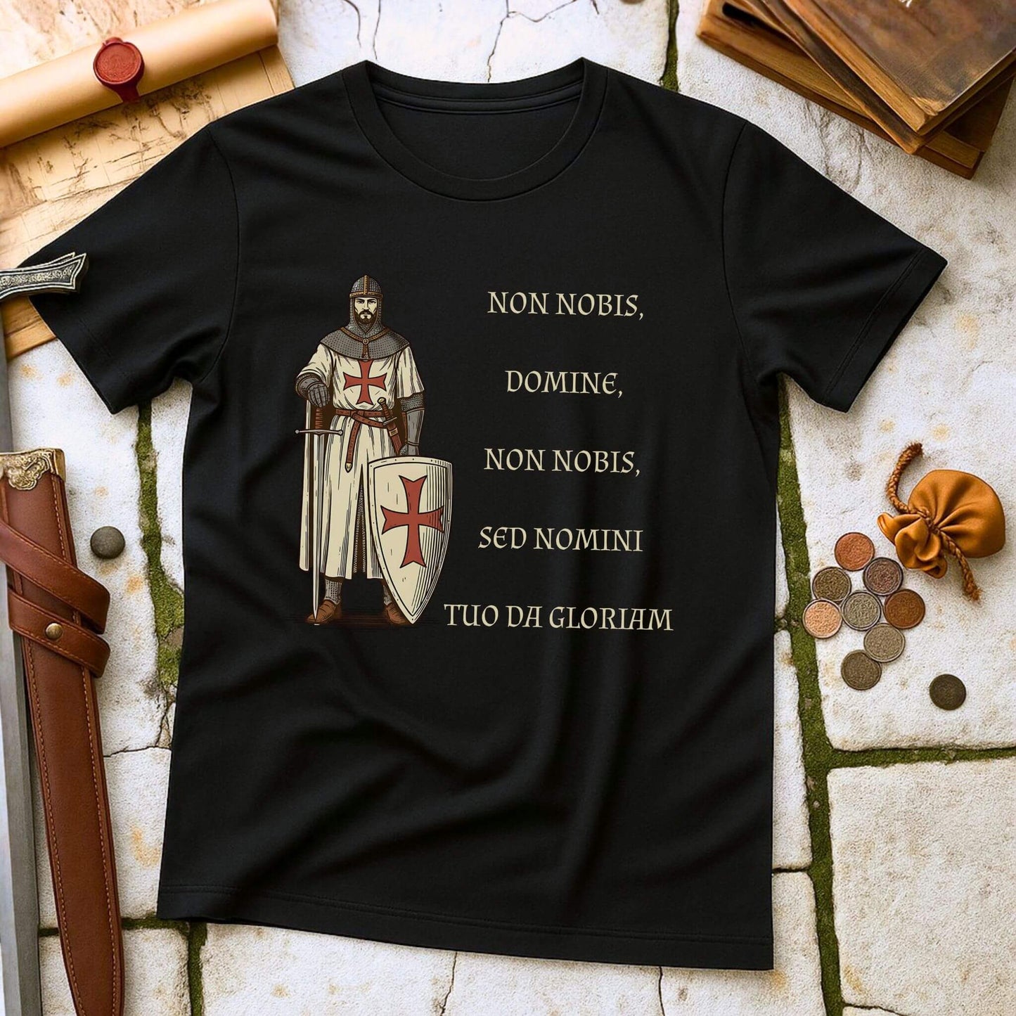 Non Nobis Domine Latin T-Shirt | Knight Templar Motto Crusader Tee | Medieval Military History Gift