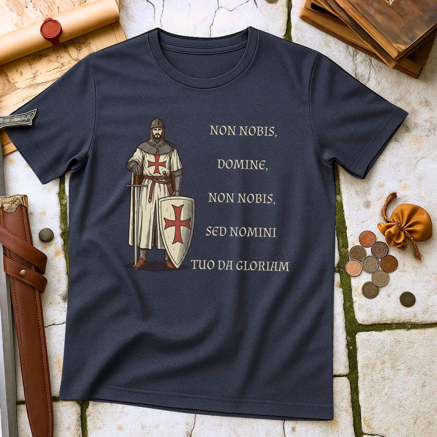 Non Nobis Domine Latin T-Shirt | Knight Templar Motto Crusader Tee | Medieval Military History Gift
