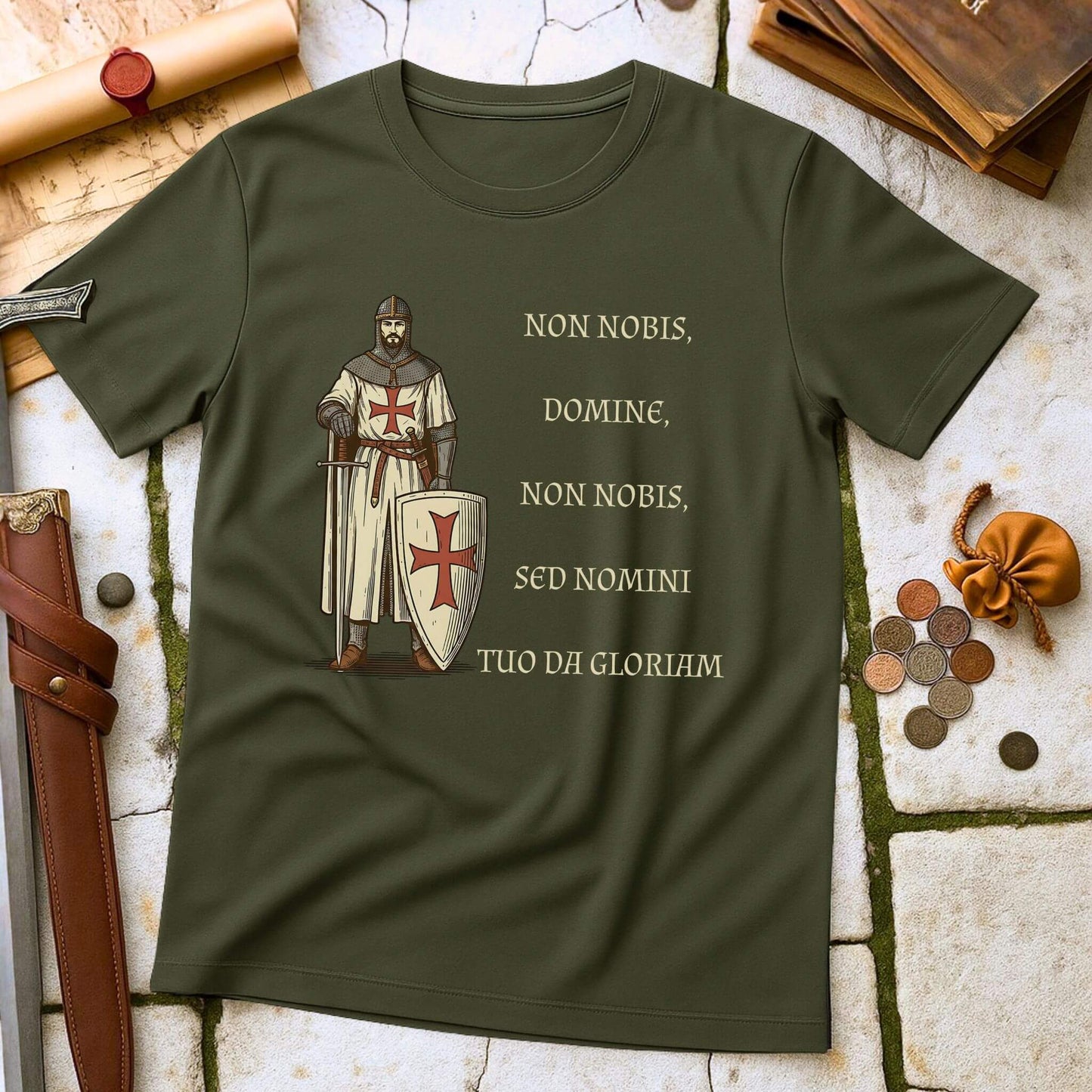 Non Nobis Domine Latin T-Shirt | Knight Templar Motto Crusader Tee | Medieval Military History Gift