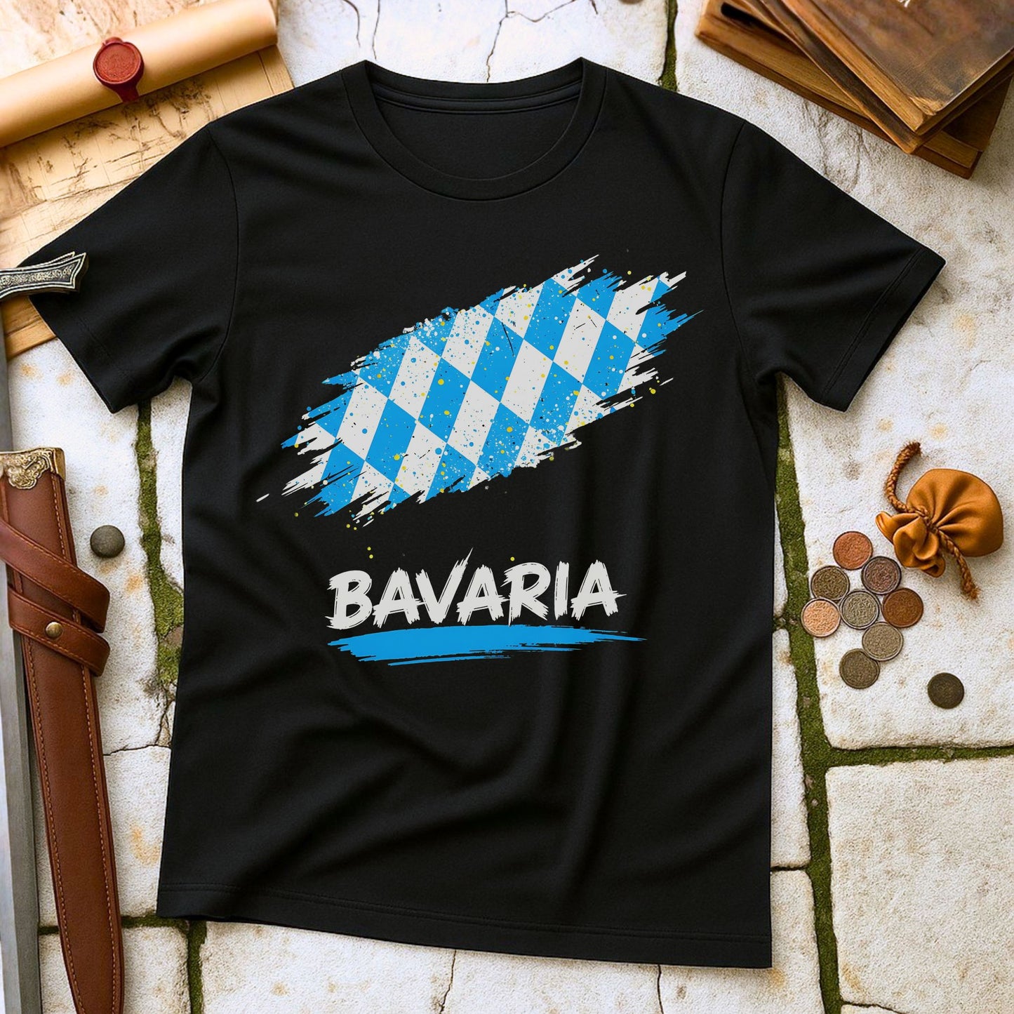 Bavaria Flag Diamond Pattern T-Shirt | German Culture Oktoberfest Tee | Munich Travel Souvenir Gift