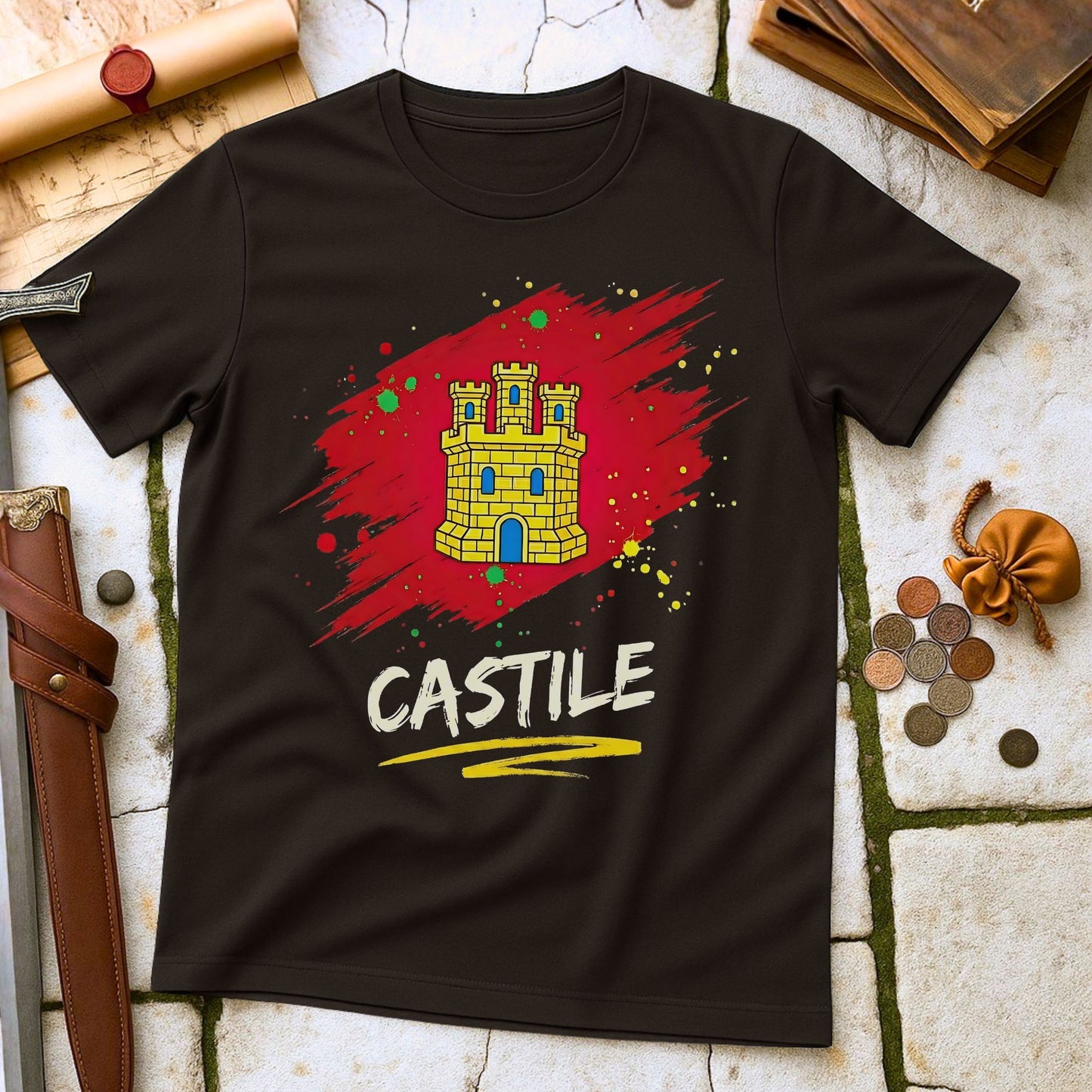 Castile Castle Heraldry T-Shirt | Medieval Spanish History Tee | Iberian Heritage Pride Gift