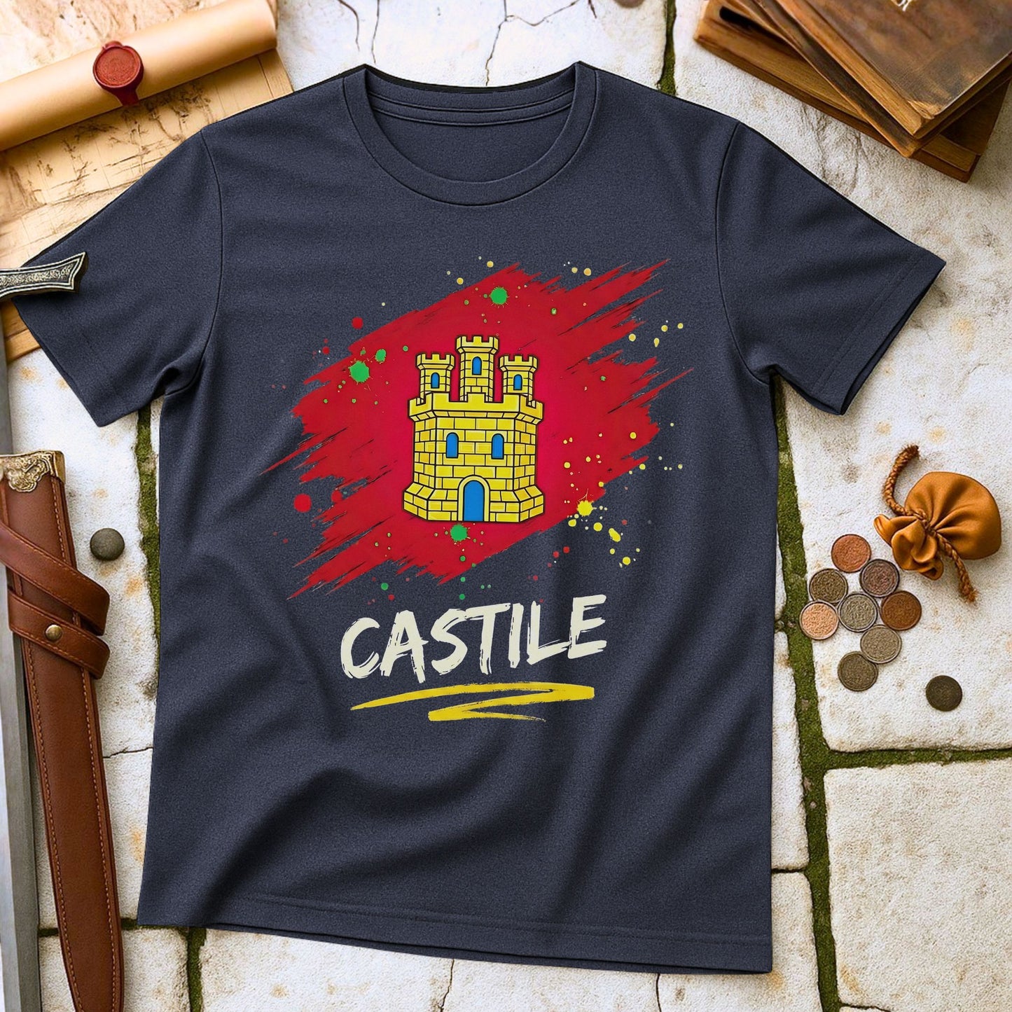 Castile Castle Heraldry T-Shirt | Medieval Spanish History Tee | Iberian Heritage Pride Gift