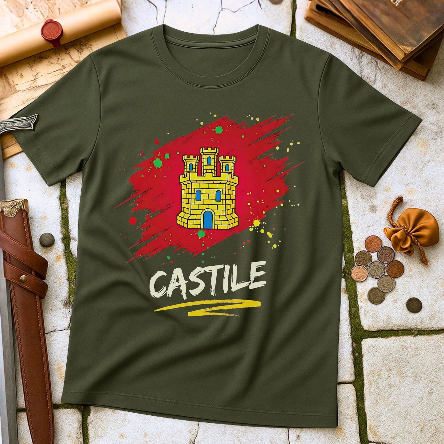 Castile Castle Heraldry T-Shirt | Medieval Spanish History Tee | Iberian Heritage Pride Gift