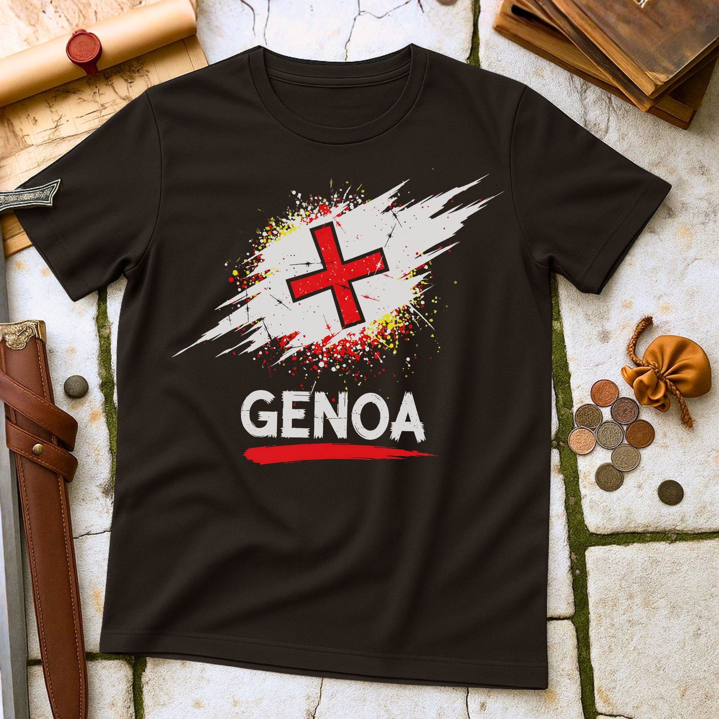 Genoa Cross Flag T-Shirt | Italian Maritime Republic History Tee | Crusader St George Heritage Gift