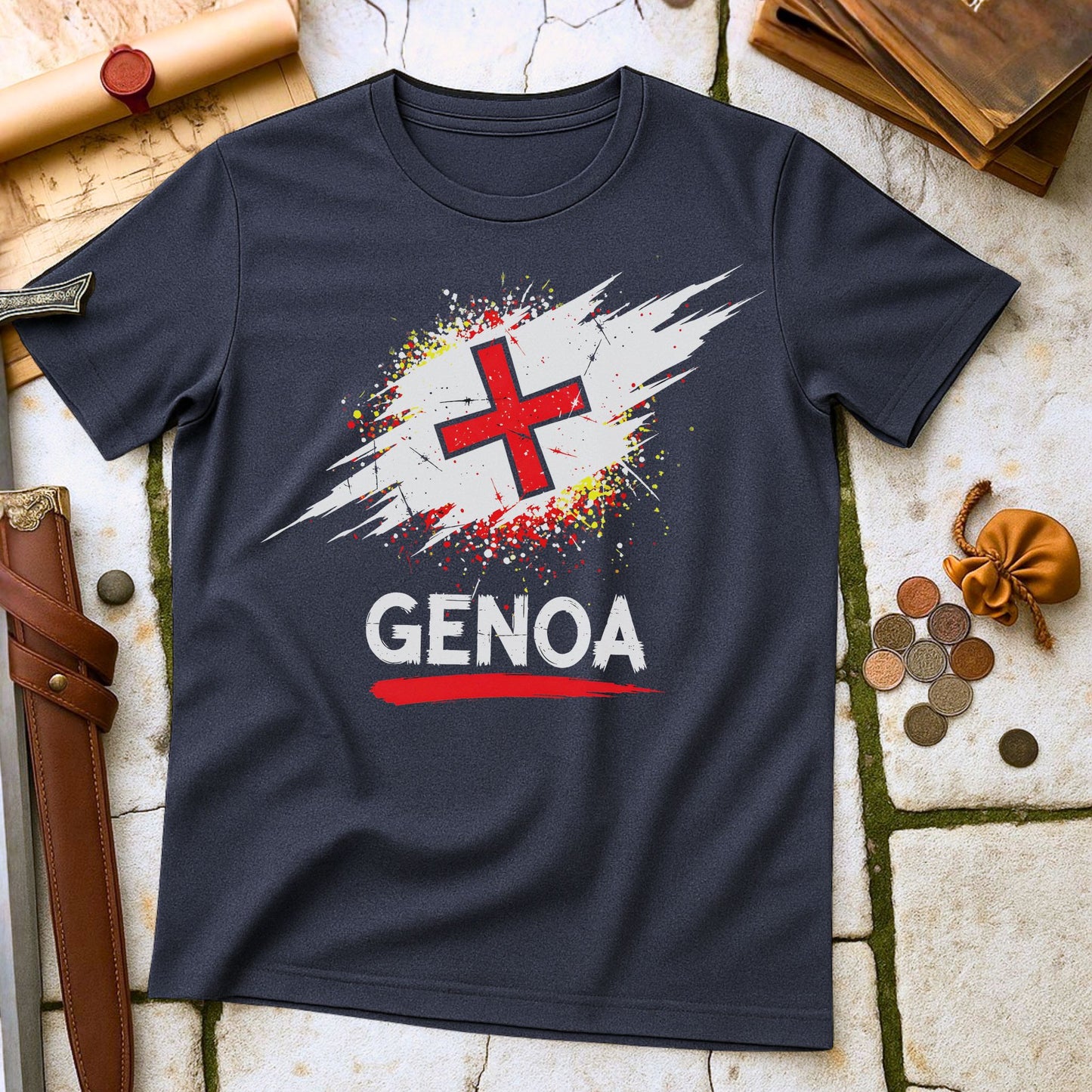 Genoa Cross Flag T-Shirt | Italian Maritime Republic History Tee | Crusader St George Heritage Gift