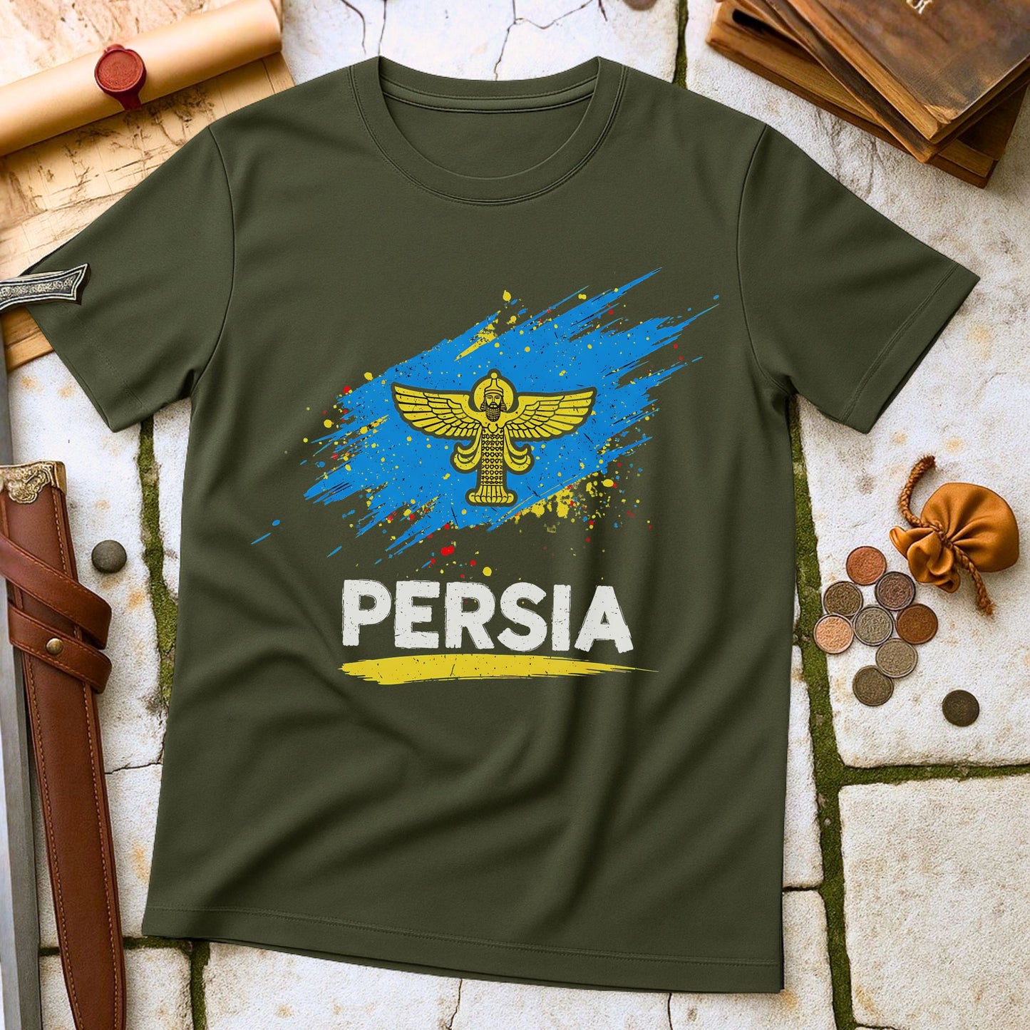 Persia Faravahar Symbol T-Shirt | Ancient Achaemenid Empire Tee | Iranian Heritage Zoroastrian Gift