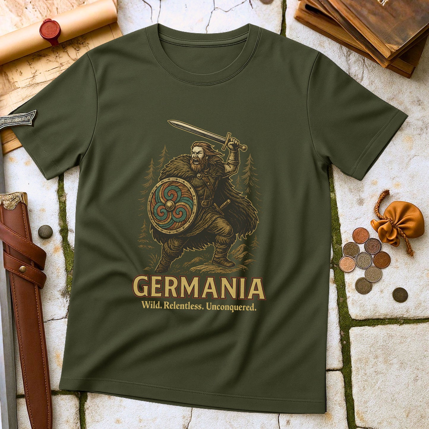 Germania Wild Relentless Unconquered T-Shirt | Germanic Warrior History Tee | Barbarian Resilience Gift