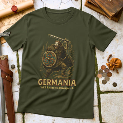 Germania Wild Relentless Unconquered T-Shirt | Germanic Warrior History Tee | Barbarian Resilience Gift