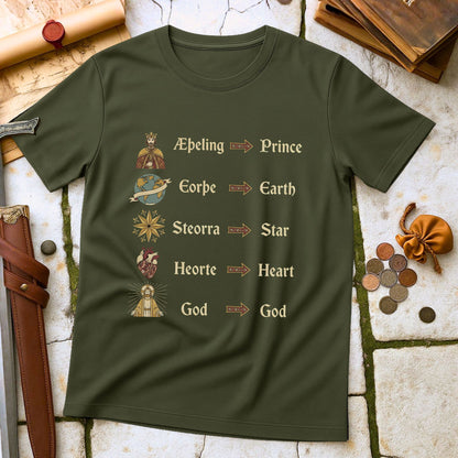 Old English to Modern Translation T-Shirt | Anglo-Saxon Linguistics History Tee | Medieval Scholar Academic Gift