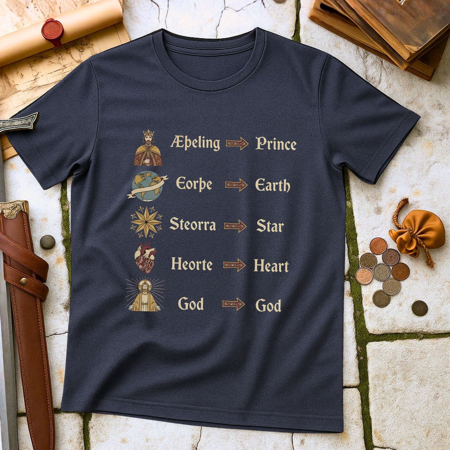 Old English to Modern Translation T-Shirt | Anglo-Saxon Linguistics History Tee | Medieval Scholar Academic Gift