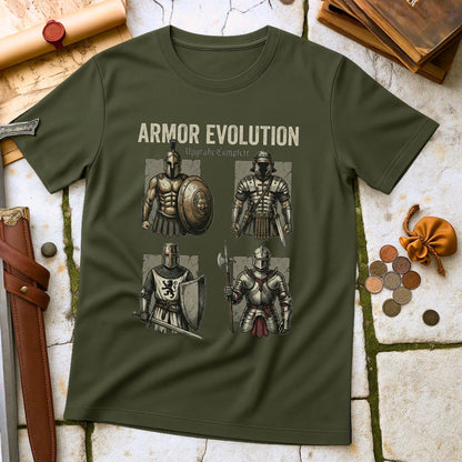Armor Evolution Upgrade Complete T-Shirt | Ancient Greek Medieval Knight Tee | Military History Parody Gift