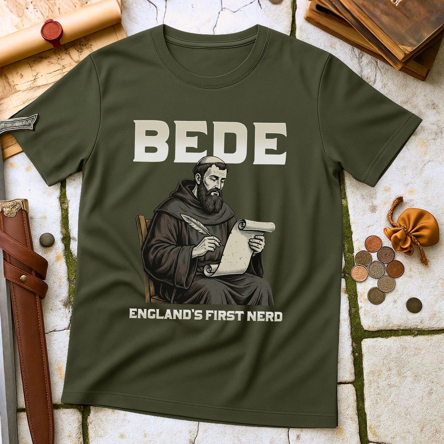 Bede England's First Nerd T-Shirt | Anglo-Saxon History Scholar Tee | Medieval Literature Humour Gift