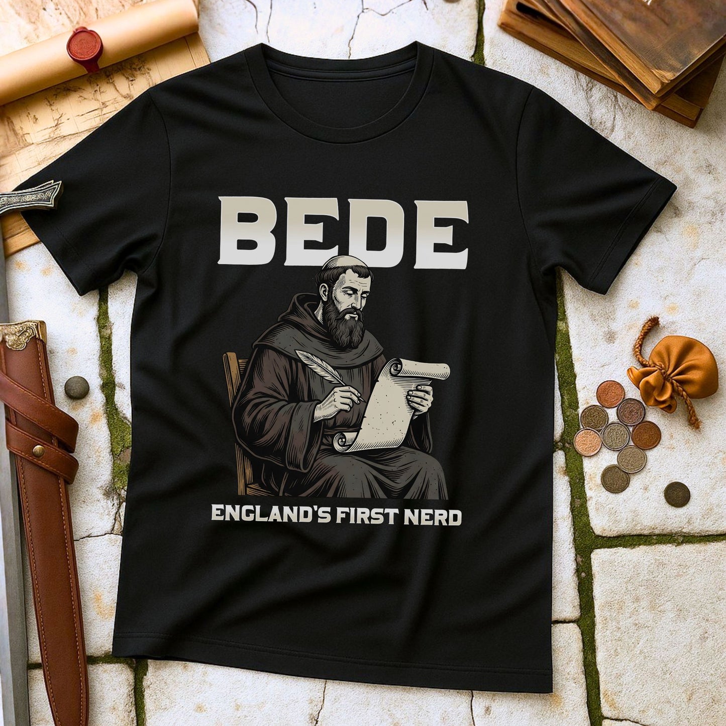 Bede England's First Nerd T-Shirt | Anglo-Saxon History Scholar Tee | Medieval Literature Humour Gift