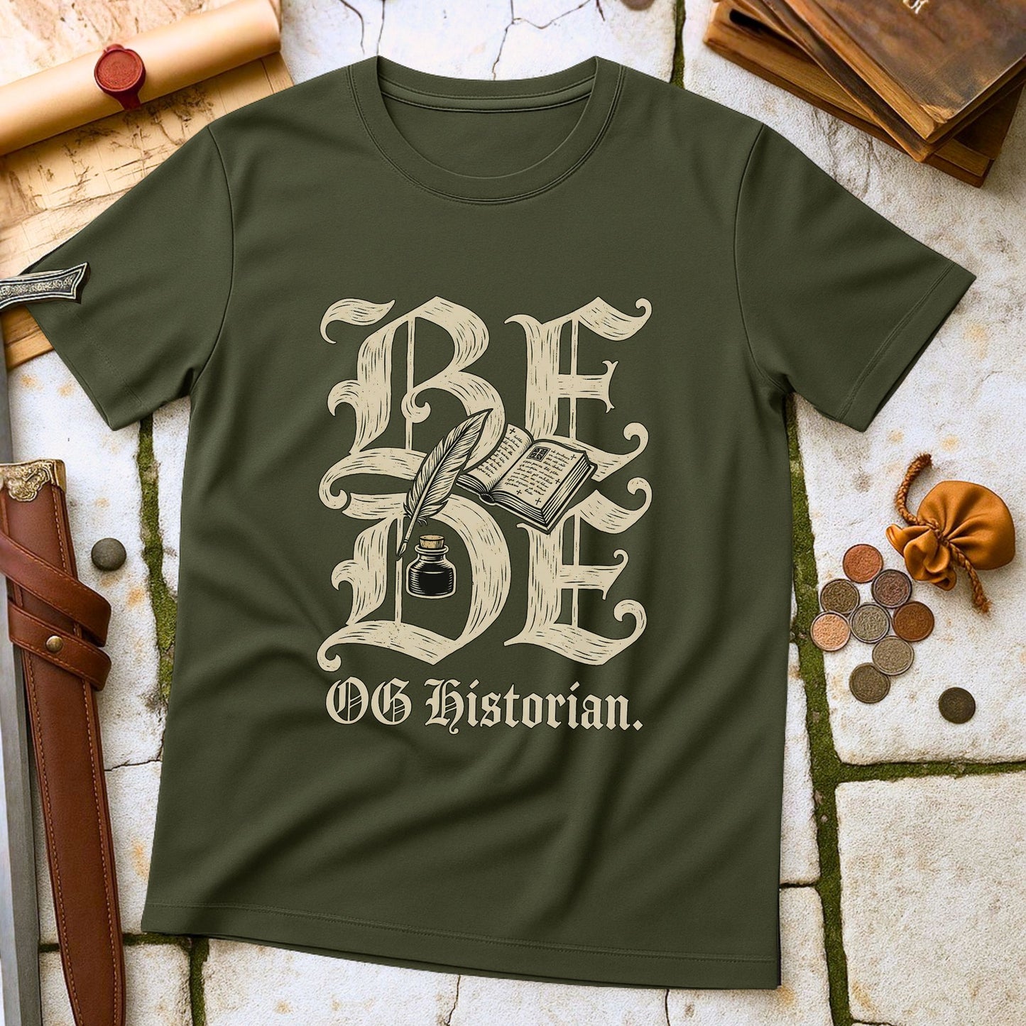 Bede OG Historian T-Shirt | Anglo-Saxon Scribe History Tee | Medieval Academic Humour Gift