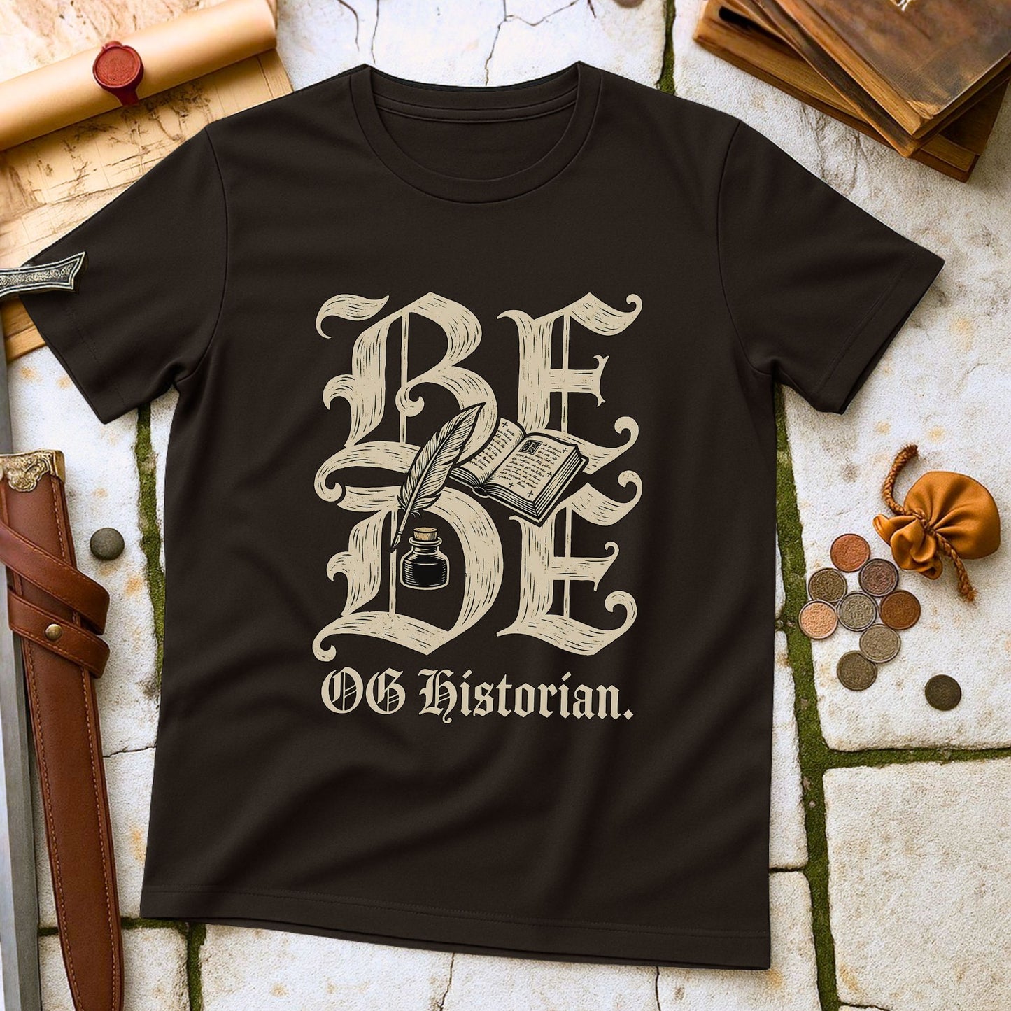 Bede OG Historian T-Shirt | Anglo-Saxon Scribe History Tee | Medieval Academic Humour Gift