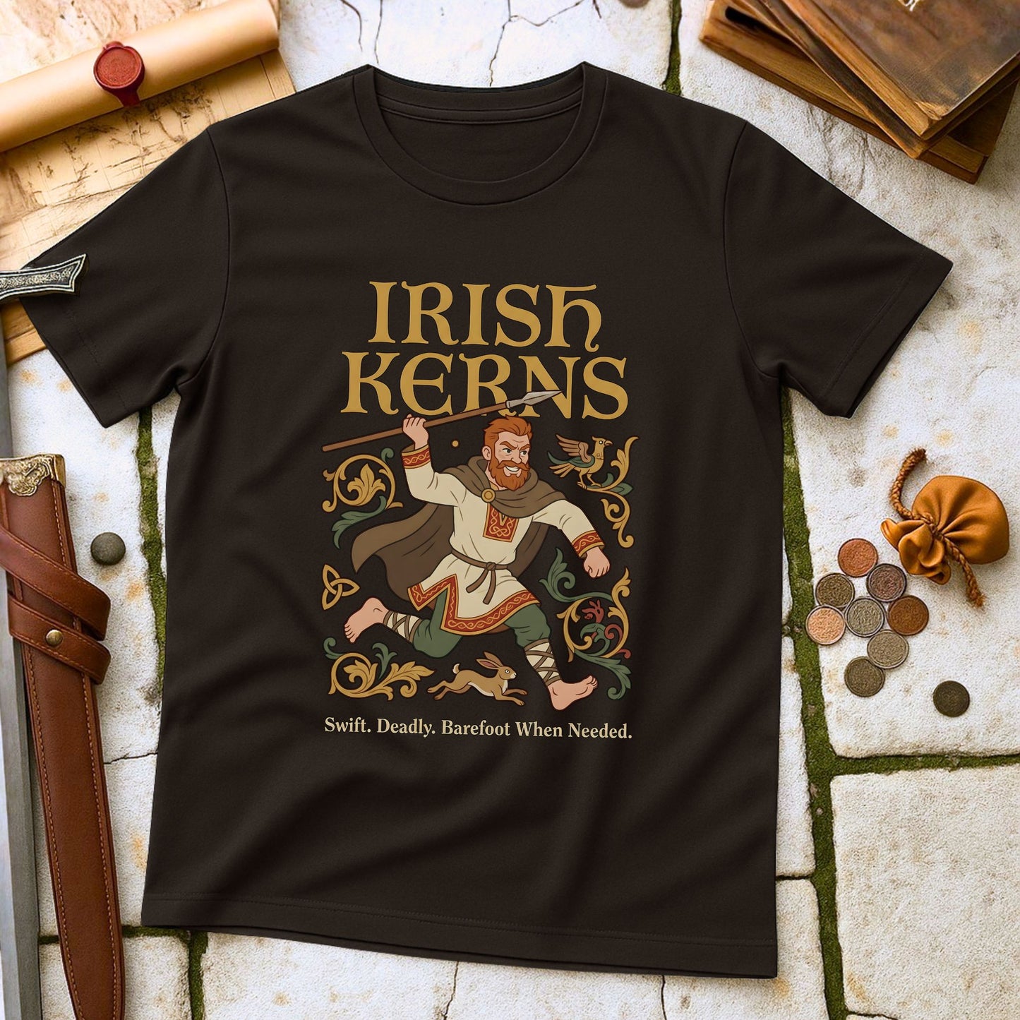 Irish Kerns Light Infantry T-Shirt | Medieval Irish Military History Tee | Celtic Warrior Swift Deadly Gift