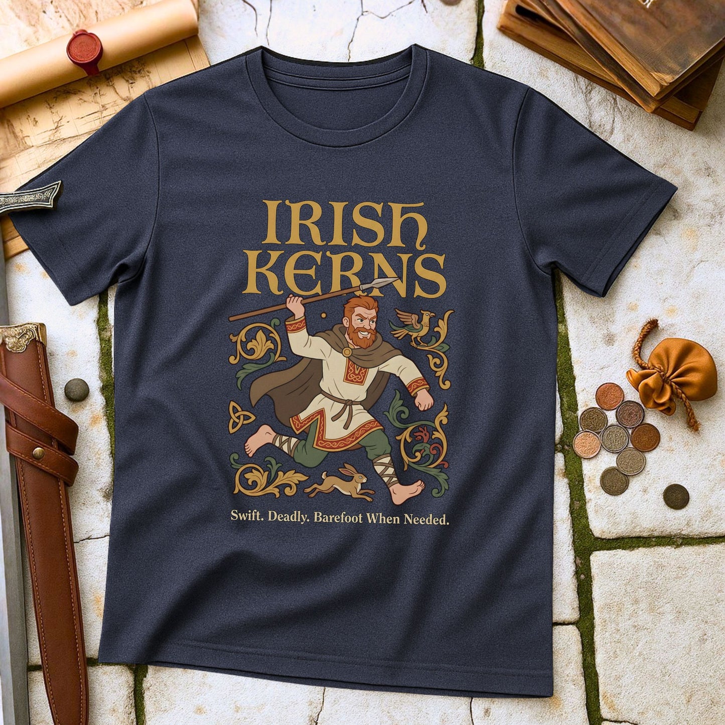 Irish Kerns Light Infantry T-Shirt | Medieval Irish Military History Tee | Celtic Warrior Swift Deadly Gift