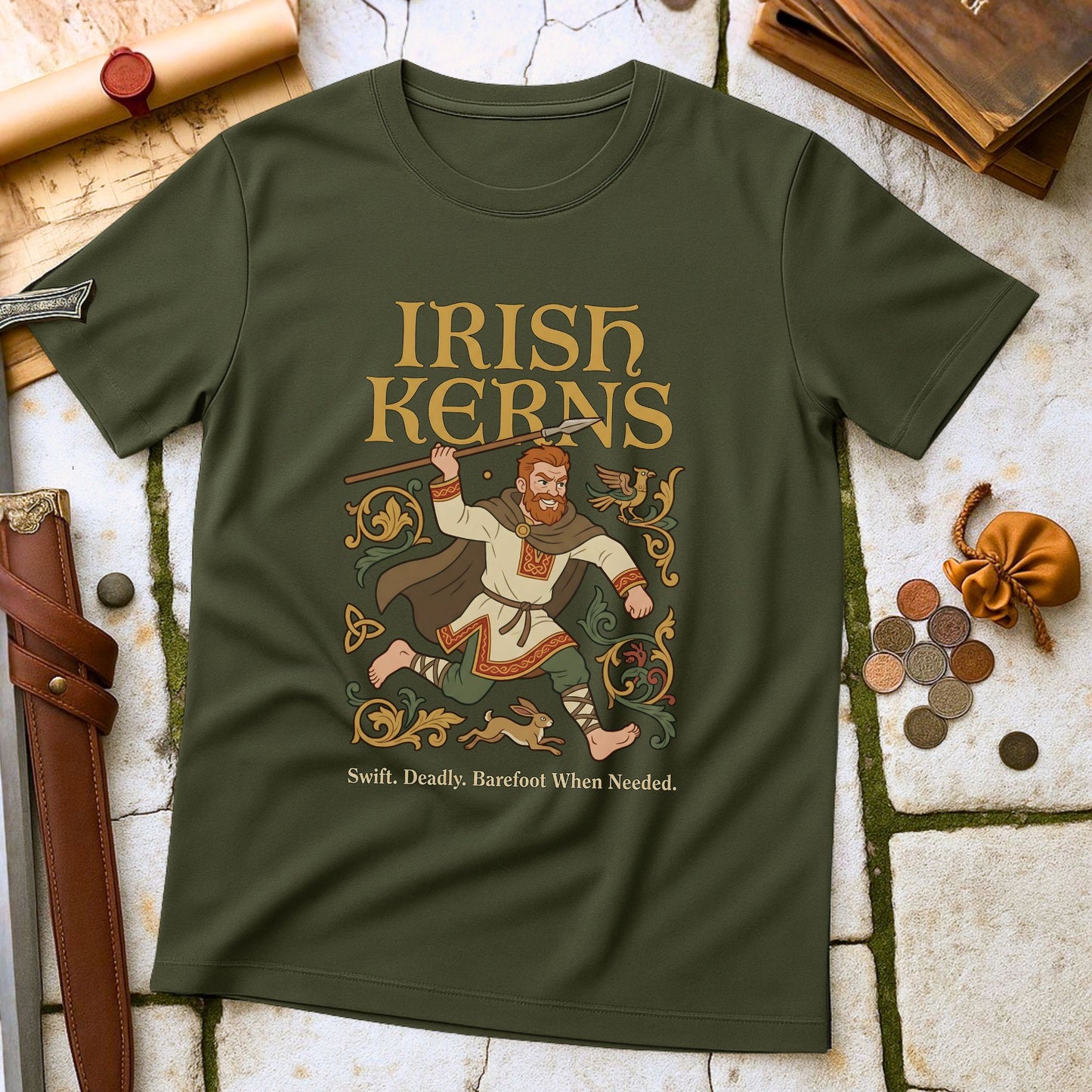 Irish Kerns Light Infantry T-Shirt | Medieval Irish Military History Tee | Celtic Warrior Swift Deadly Gift