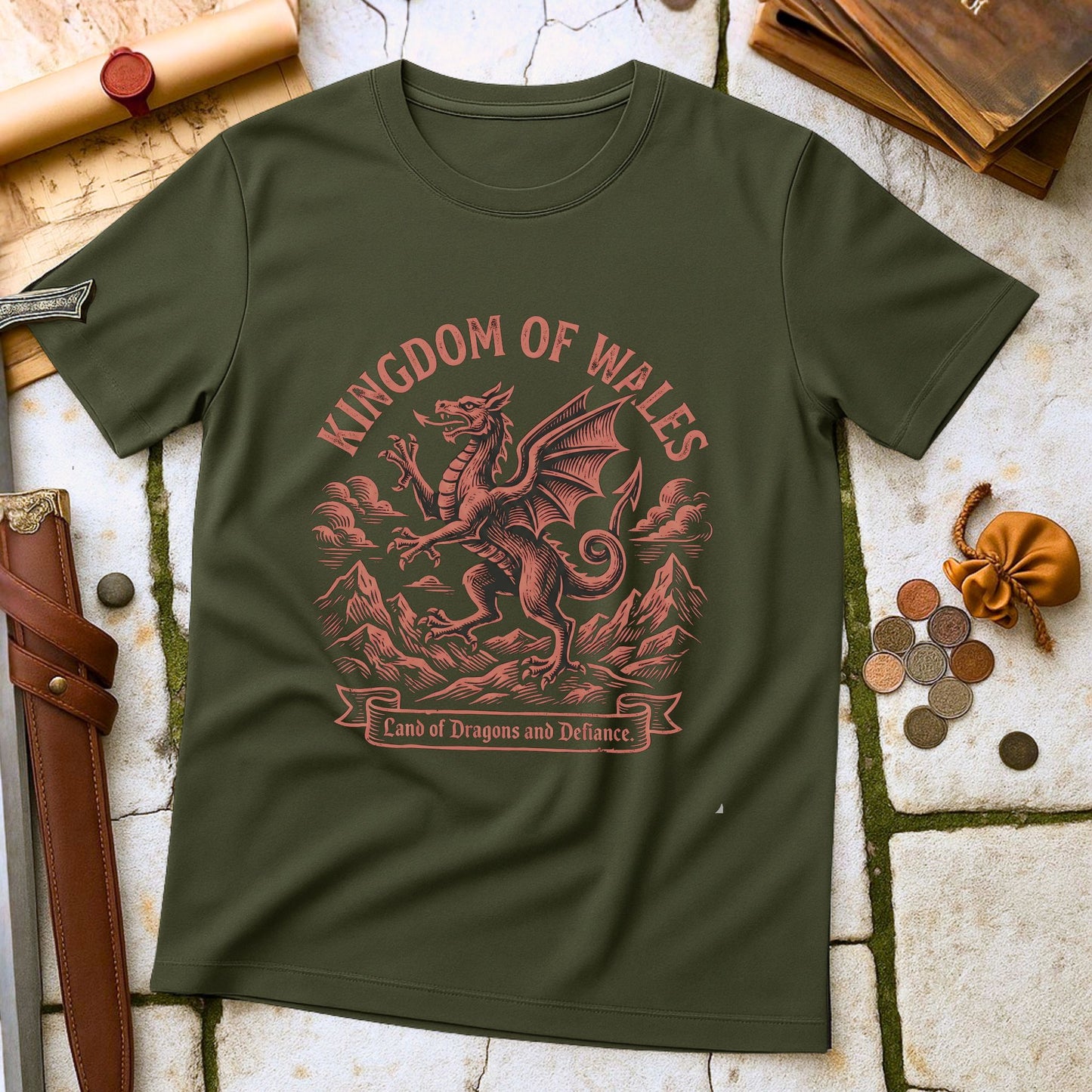 Kingdom of Wales Dragon T-Shirt | Welsh Celtic Heritage Apparel | Land of Defiance Pride Gift
