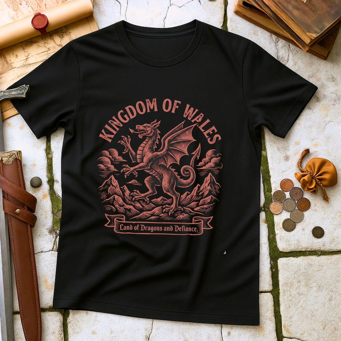 Kingdom of Wales Dragon T-Shirt | Welsh Celtic Heritage Apparel | Land of Defiance Pride Gift