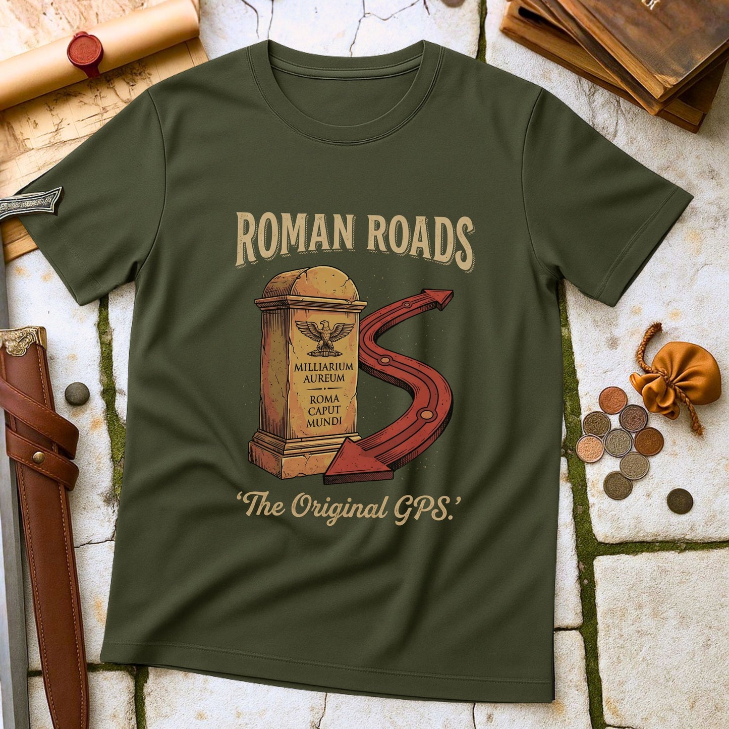 Roman Roads Original GPS T-Shirt | All road leads to Rome | Military Logistics Parody Gift