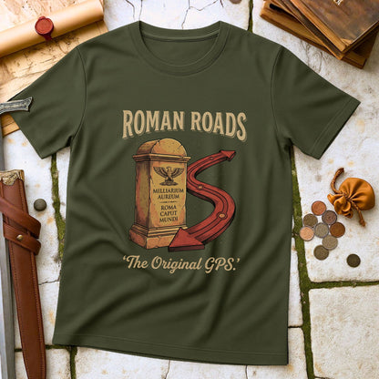 Roman Roads Original GPS T-Shirt | All road leads to Rome | Military Logistics Parody Gift