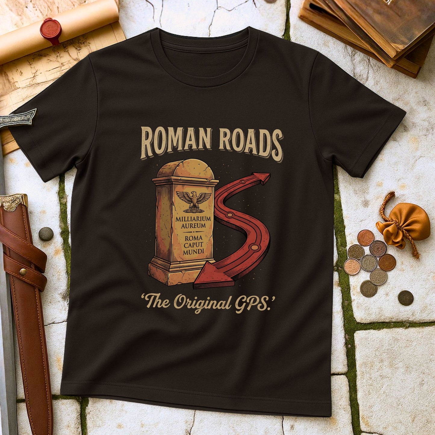 Roman Roads Original GPS T-Shirt | All road leads to Rome | Military Logistics Parody Gift