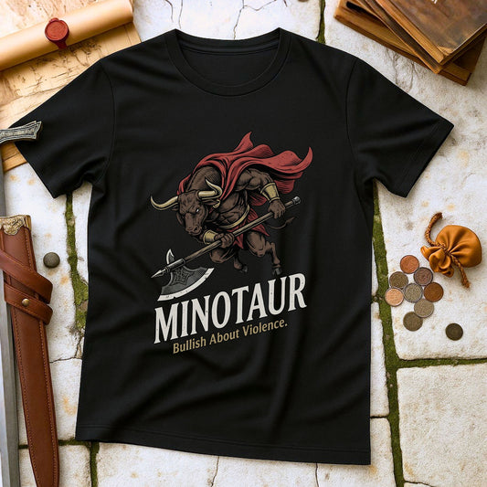 Minotaur Bullish About Violence T-Shirt | Greek Mythology Labyrinth Tee | Crete Ancient Monster Gift