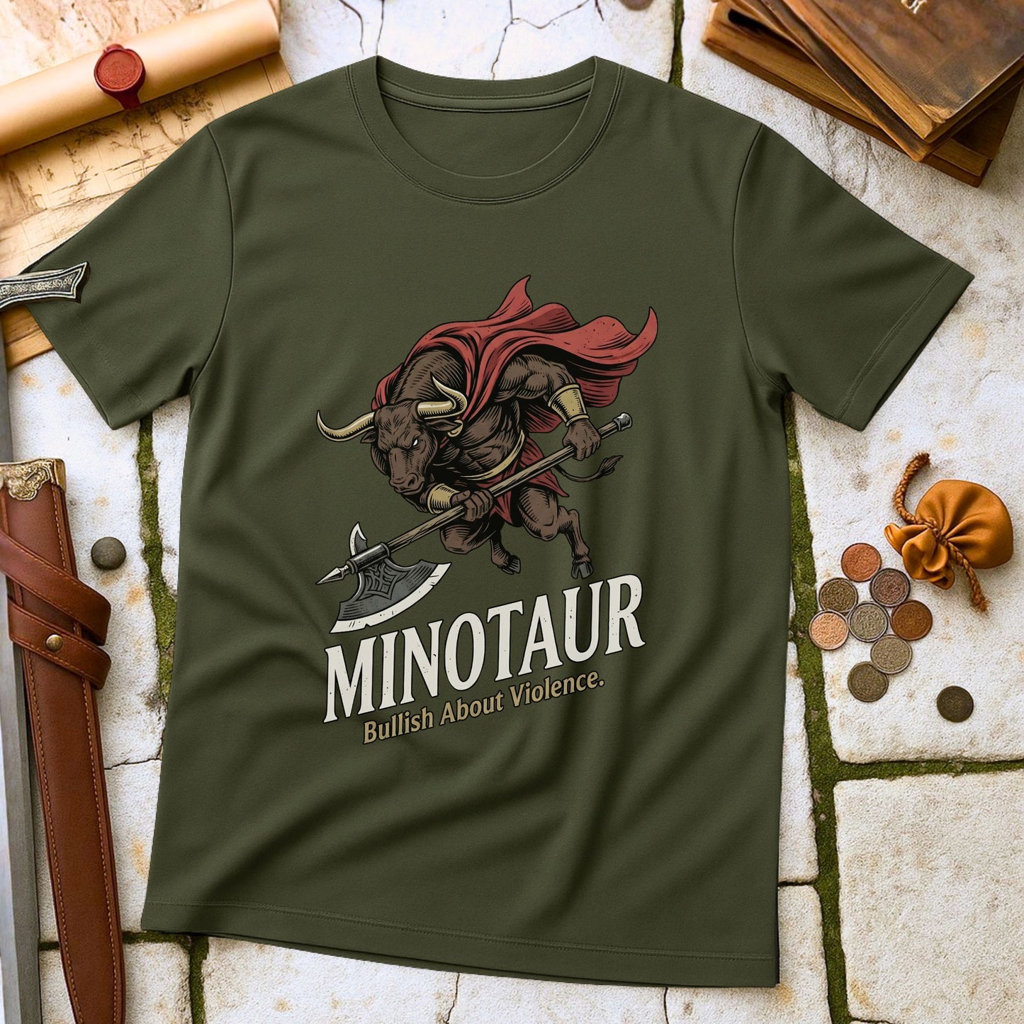 Minotaur Bullish About Violence T-Shirt | Greek Mythology Labyrinth Tee | Crete Ancient Monster Gift