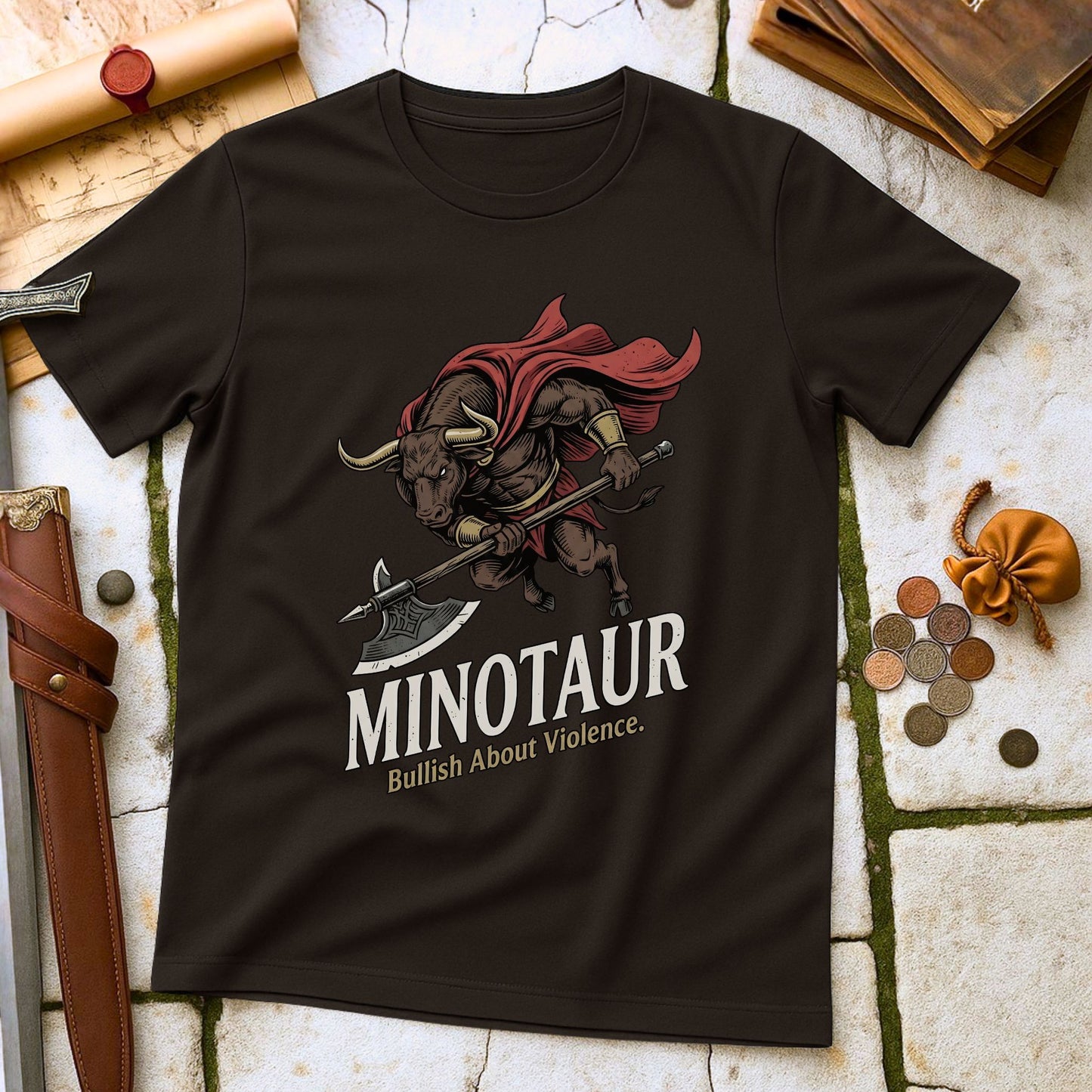 Minotaur Bullish About Violence T-Shirt | Greek Mythology Labyrinth Tee | Crete Ancient Monster Gift