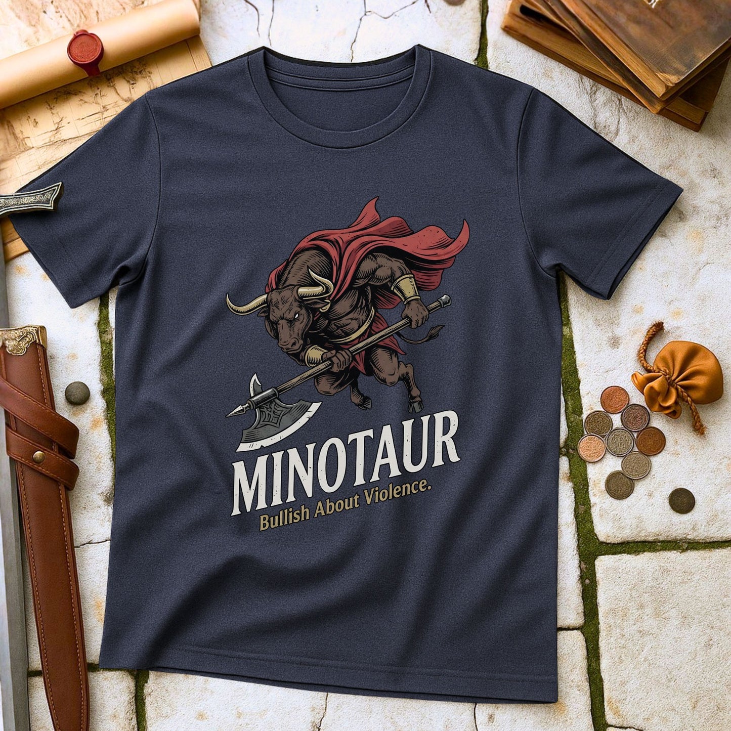 Minotaur Bullish About Violence T-Shirt | Greek Mythology Labyrinth Tee | Crete Ancient Monster Gift