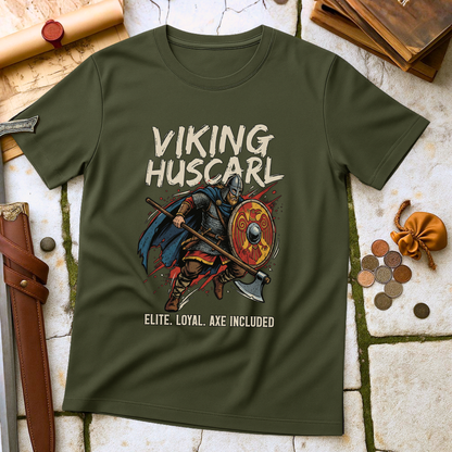 Viking Huscarl Elite T-Shirt | Anglo-Saxon Loyal Warrior Tee | Axe Included Military History Gift