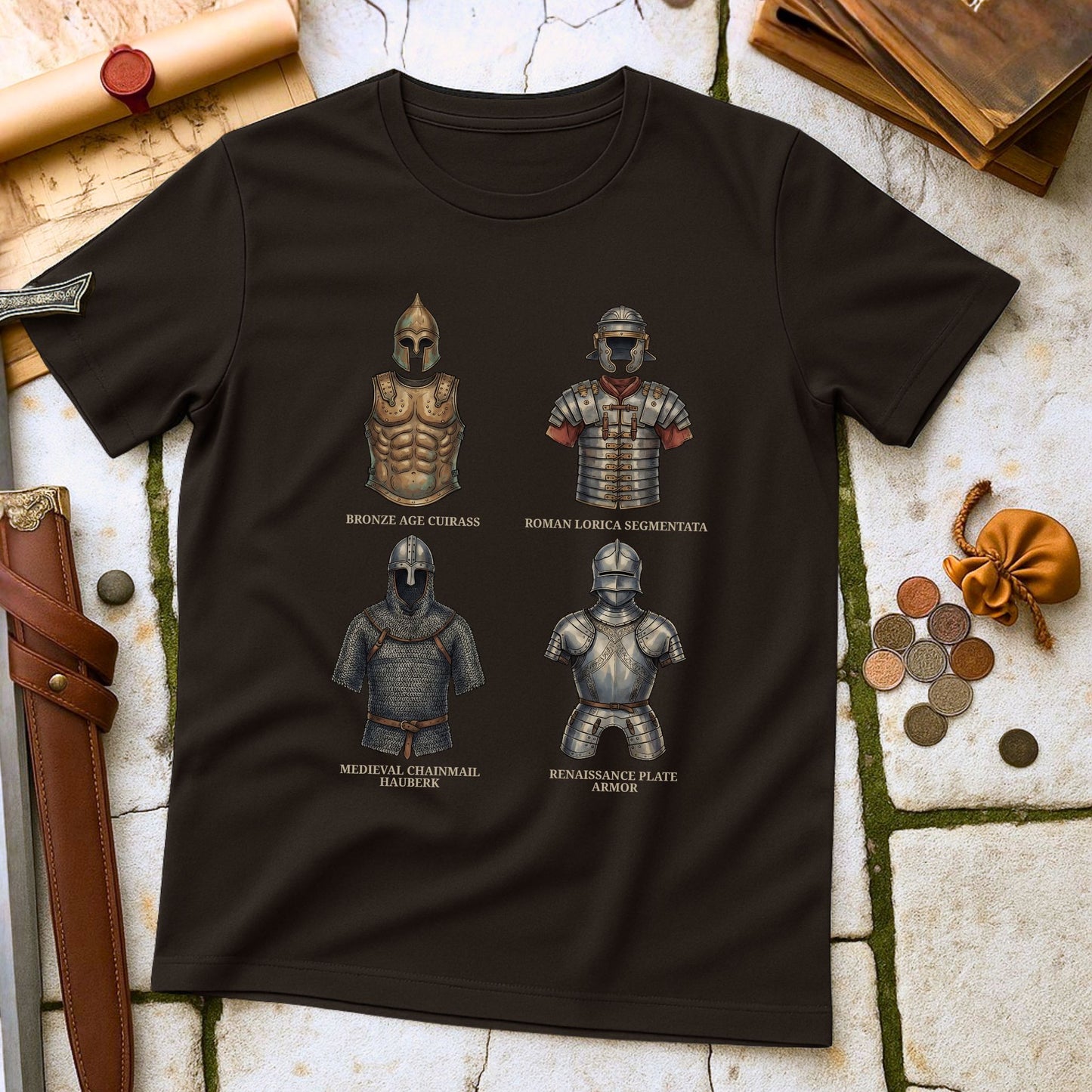 Historical Armor Evolution T-Shirt | Roman Medieval Renaissance History Tee | Military History Enthusiast Gift