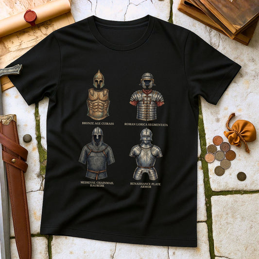 Historical Armor Evolution T-Shirt | Roman Medieval Renaissance History Tee | Military History Enthusiast Gift