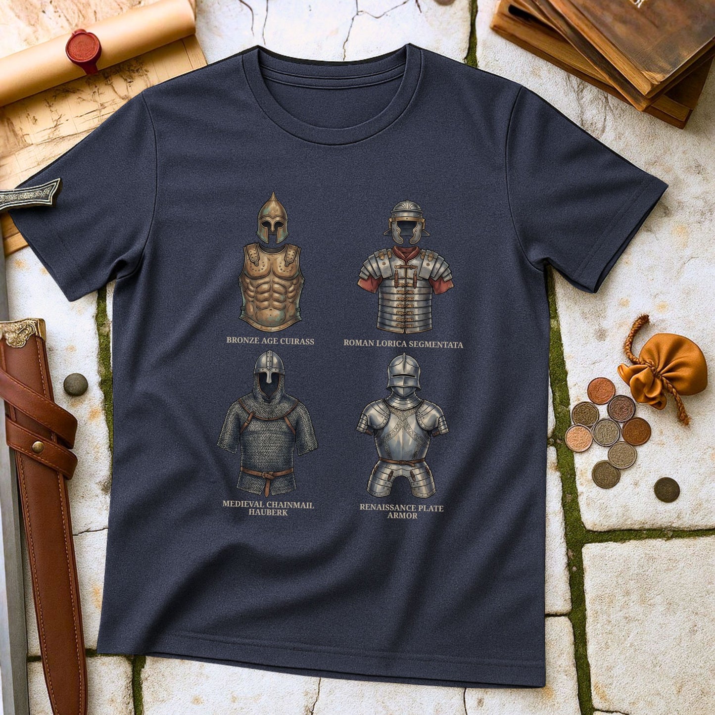 Historical Armor Evolution T-Shirt | Roman Medieval Renaissance History Tee | Military History Enthusiast Gift