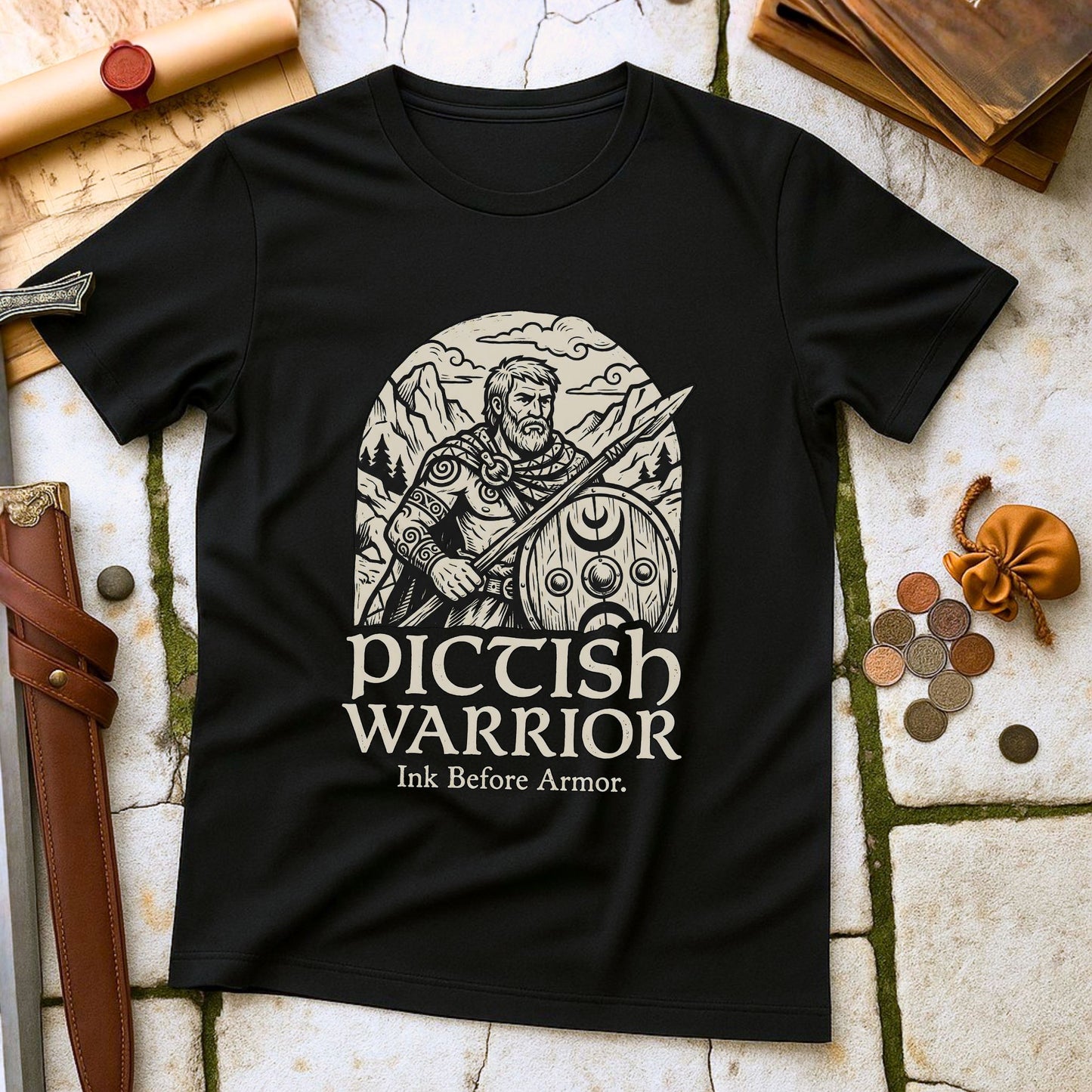 Pictish Warrior T-Shirt | Ink Before Armor Celtic History Tee | Ancient Scotland Tribal Gift