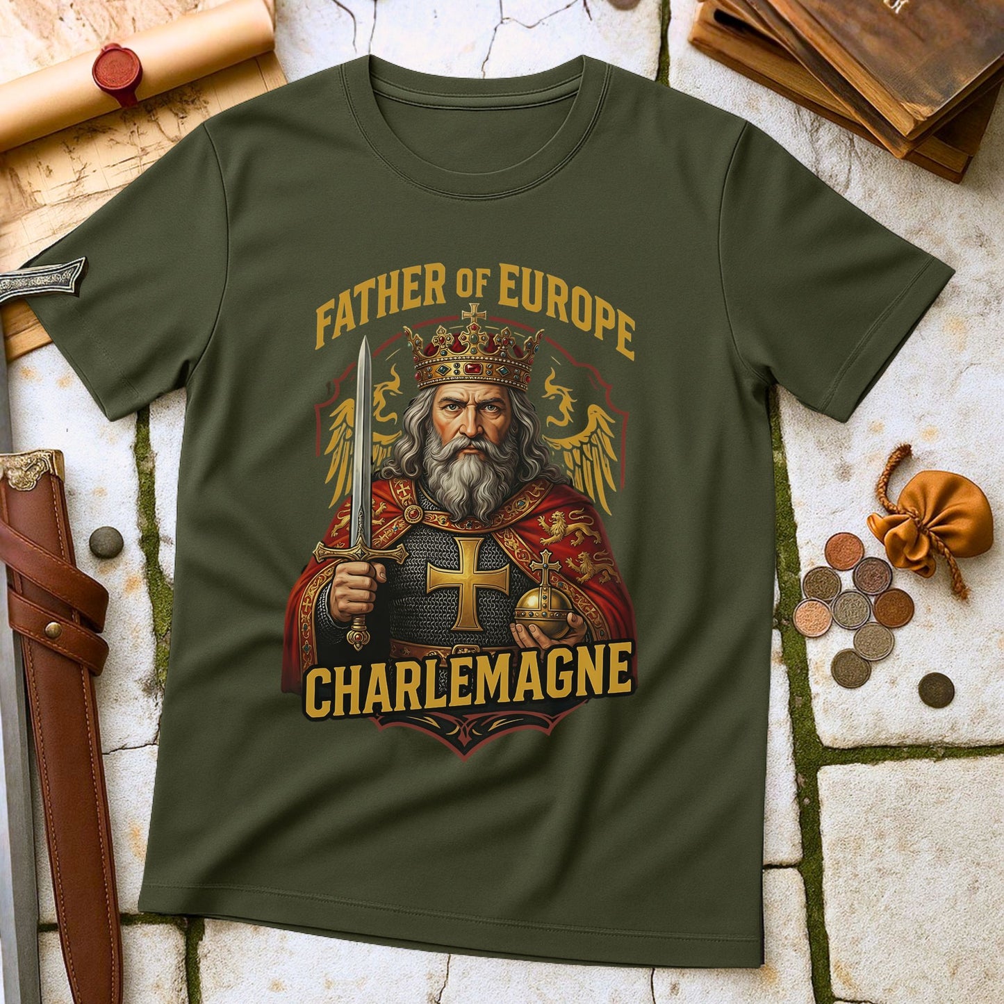 Charlemagne Father of Europe T-Shirt | Holy Roman Emperor Medieval Tee | Carolingian Dynasty History Gift