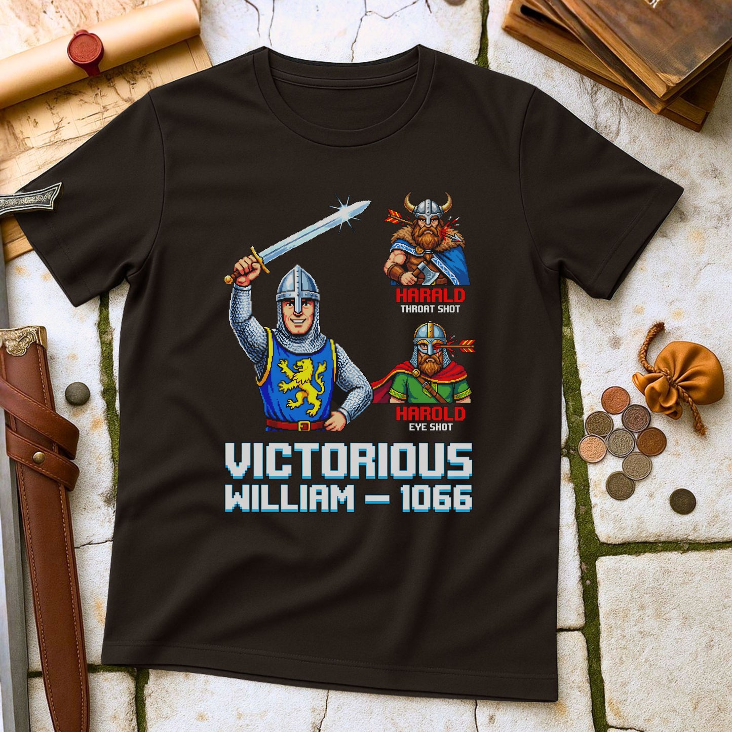 Victorious William 1066 T-Shirt | Battle of Hastings Norman Conquest Tee | 8-Bit Retro Medieval History Gift