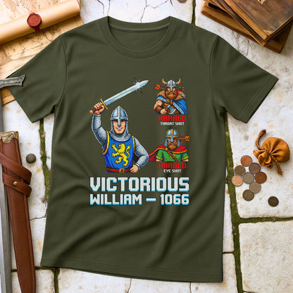 Victorious William 1066 T-Shirt | Battle of Hastings Norman Conquest Tee | 8-Bit Retro Medieval History Gift