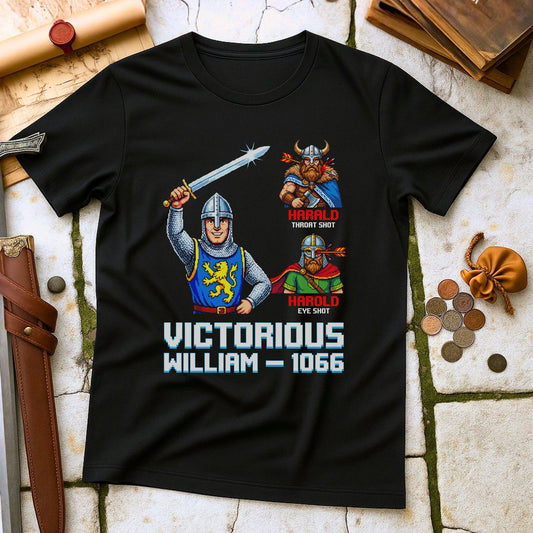 Victorious William 1066 T-Shirt | Battle of Hastings Norman Conquest Tee | 8-Bit Retro Medieval History Gift