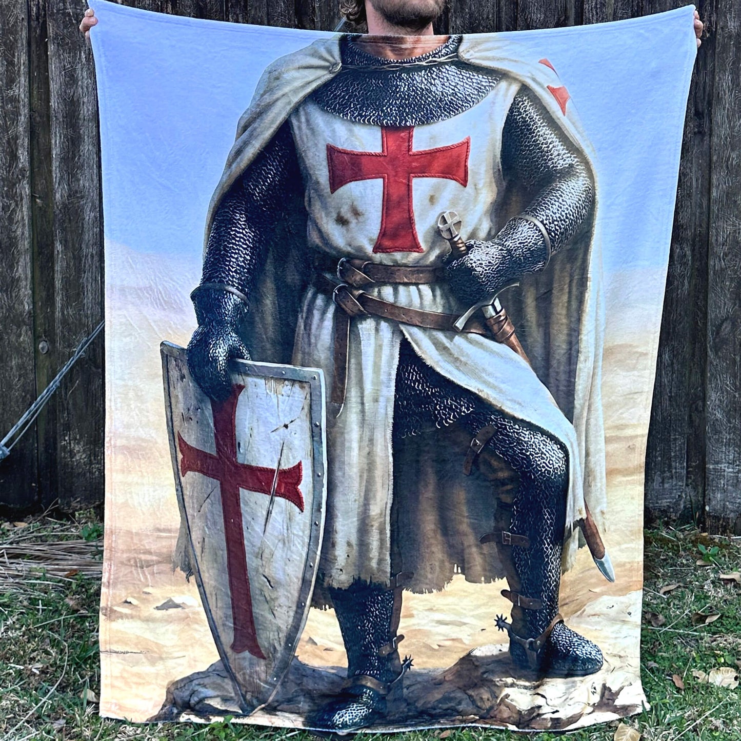 Knight Templar Velveteen Throw Blanket – Medieval Crusader & History Gift