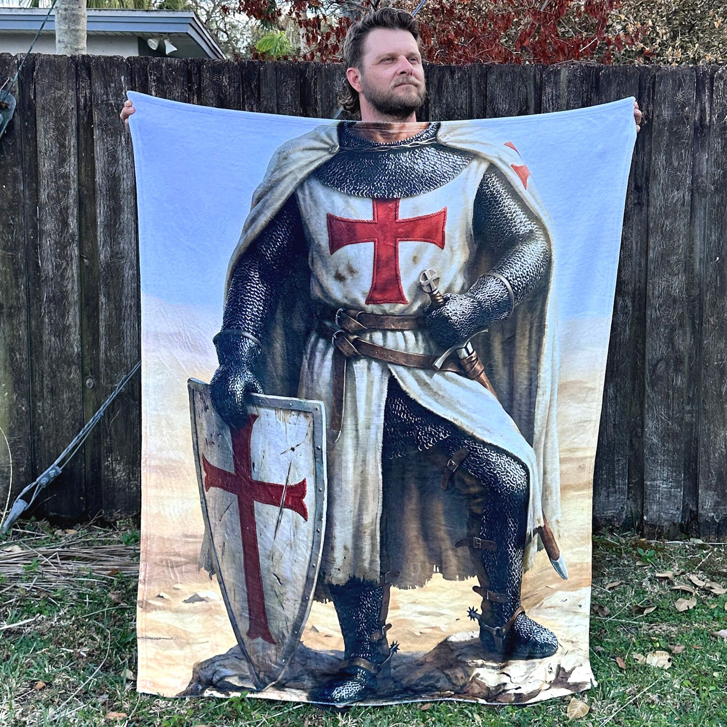 Knight Templar Velveteen Throw Blanket – Medieval Crusader & History Gift