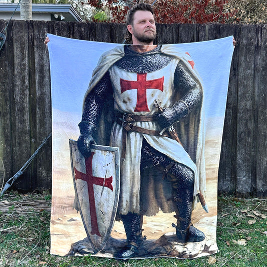 Knight Templar Velveteen Throw Blanket – Medieval Crusader & History Gift